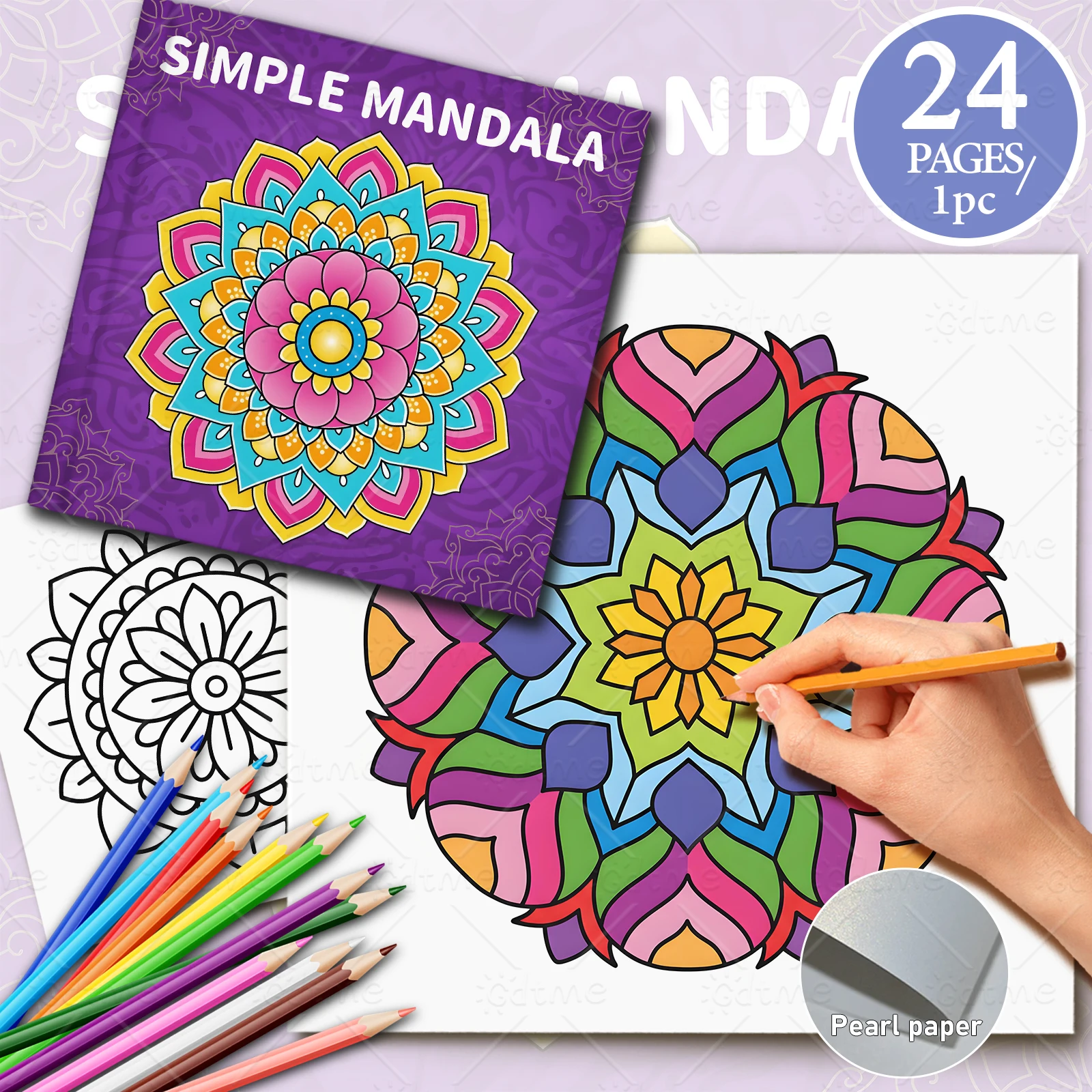 Einfaches Mandala-Malbuch, einfaches Zeichenbuch zur Stresslinderung, perfektes Geschenk für Party und Geburtstag, Weihnachten – Detail 1