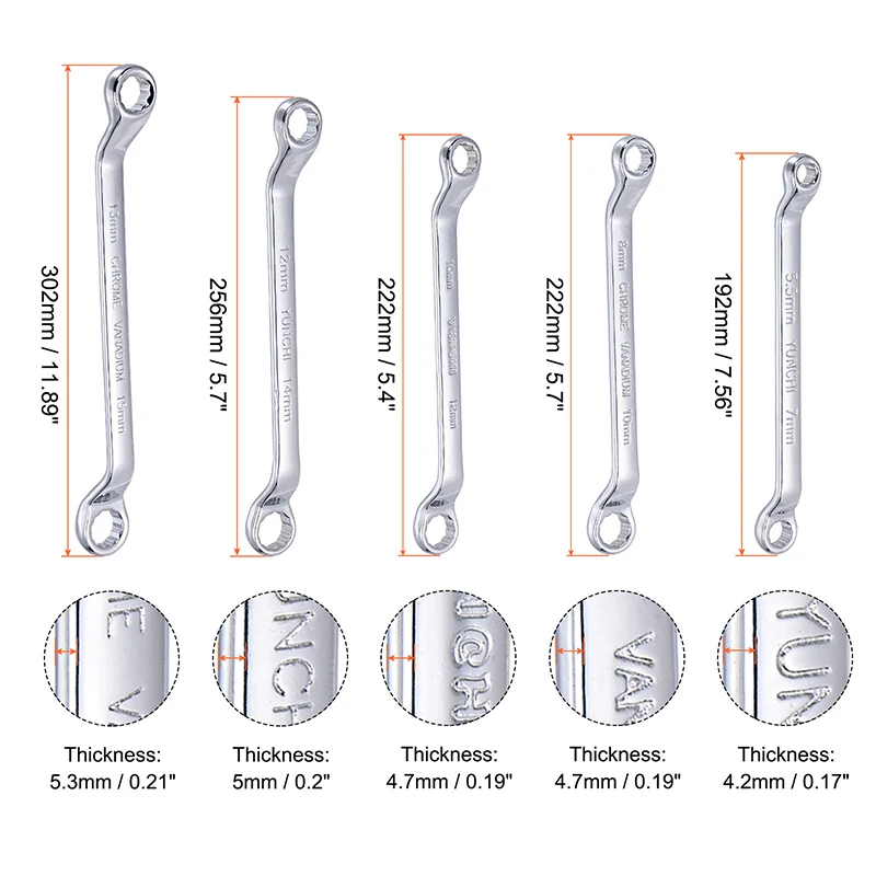 10pcs Box End Wrench 5.5-21mm Dual Head Double End Ring Spanner Deep Offset Spanner Garage Workshop Tool CR-V with Rolling Pouch