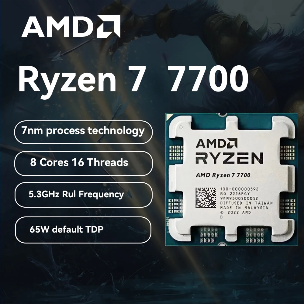 CPU AMD Ryzen 7 7700 CPU 5,3 GHz 8 núcleos 16 threads AM5 Processador R7 7700 5NM L3=32M 65W para kit de placa-mãe B650m DDR5