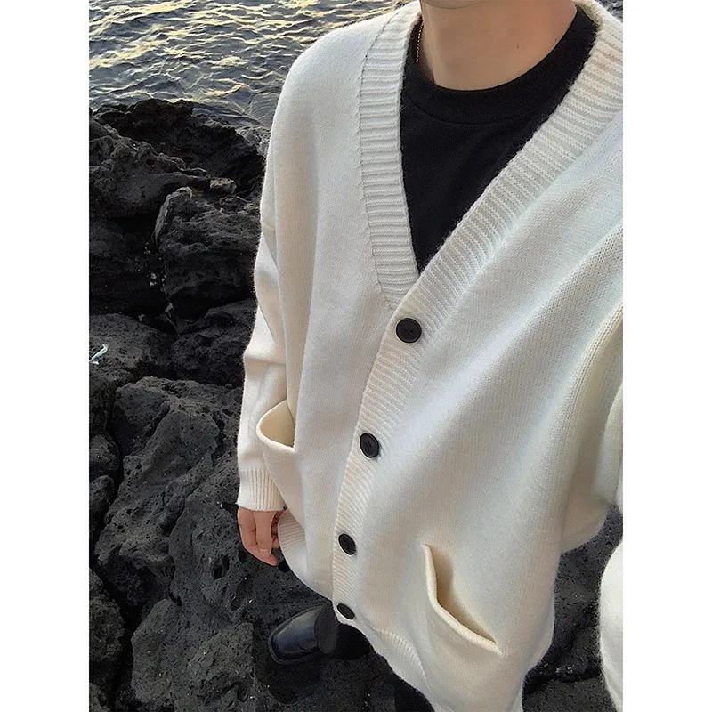 

Autumn Winter Large Size Men's Knitted Sweater Long Sve V-Ne Casual Outerwear ey Simple Sle Polyester Fiber