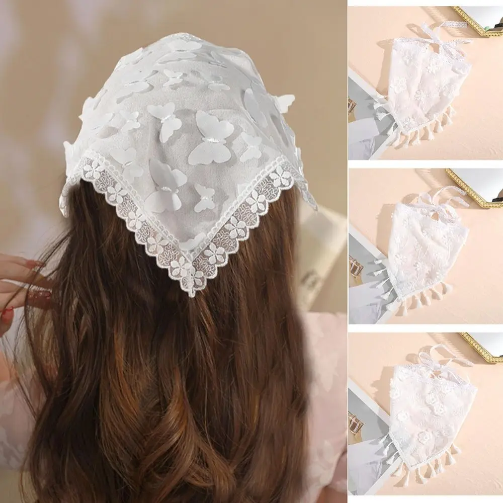 Women\'s White Lace Triangle Hair Head Wrap Scarf Headband Floral Bandana Sweet Openwork Headband