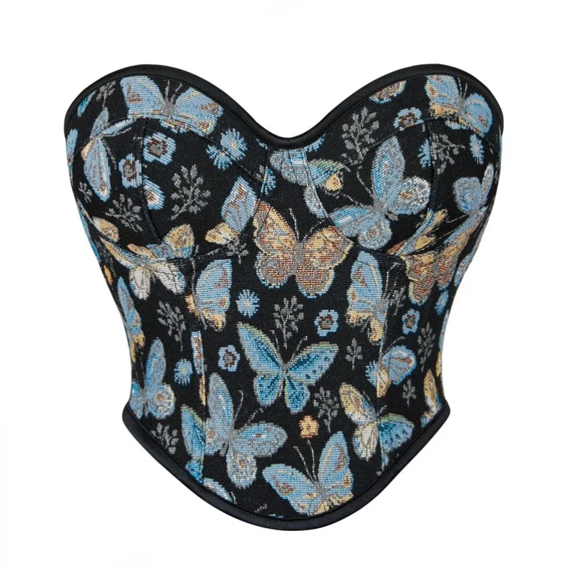 Butterfly Patterned Sexy Corset Crop Top Overbust Lingerie Women Bustier Vintage Underwear корсет Waist Cincher Corselet