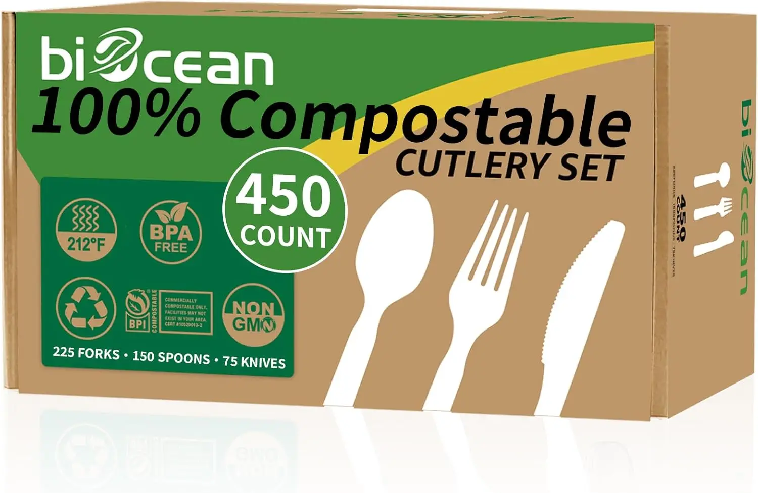 

450-Piece Compostable Cutlery Set: Forks, Spoons, Knives for Parties, Camping & Picnics