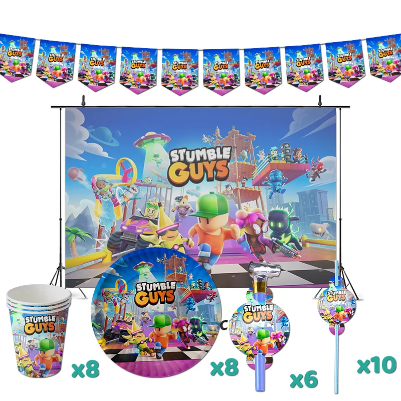 

Stumble Guys Party Decorations Birthday Game Theme Supplys Banner Cups Plates for Kids