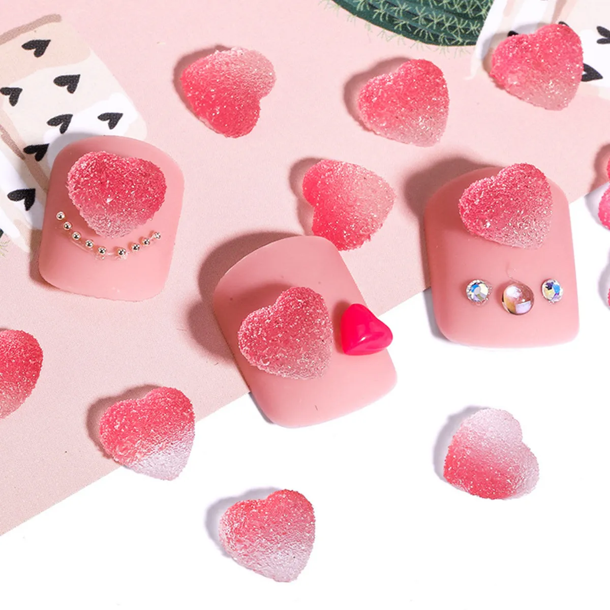 

50 Pcs Women Nail Accessories Heart Decor Hearts Decorations Supplies Shaped Gems Resin