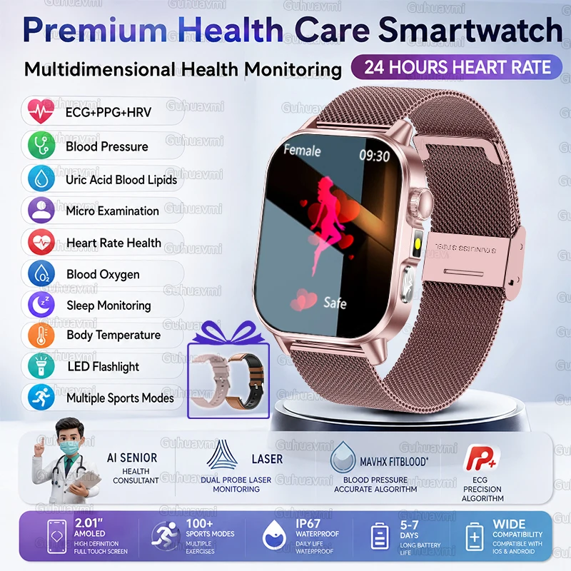 2026 Neue EKG+PPG Smartwatch für Gesundheitsdiagnose, Überwachung, Körperanalyse, Blutdruck, Lipide, Harnsäure – Gesundheits-Smartwatches für Herren