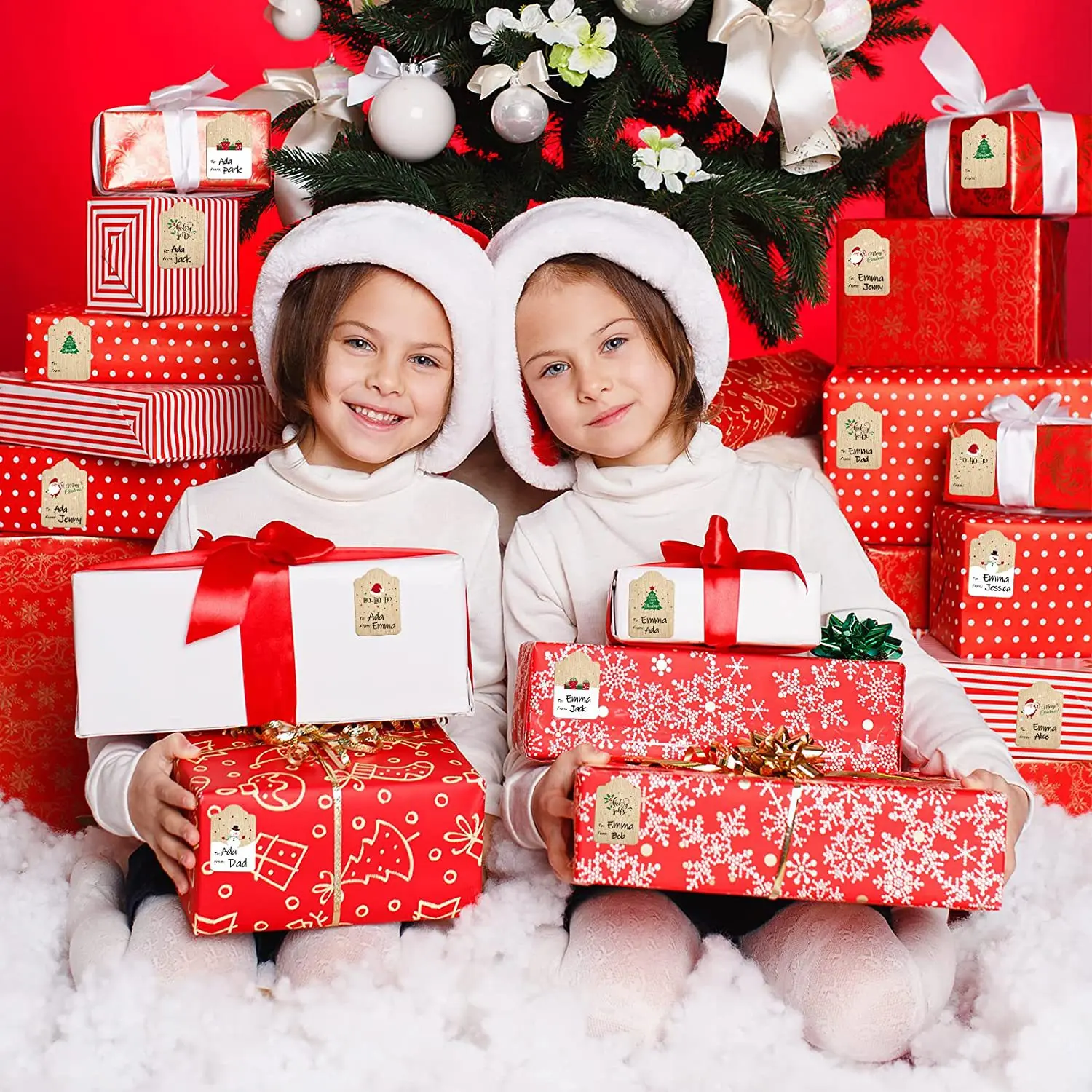 300Pcs/Roll Christmas Gift Name Tag Stickers for Presents Packing Name Writing Labels Christmas Themed Decor Self-adhesive Paper