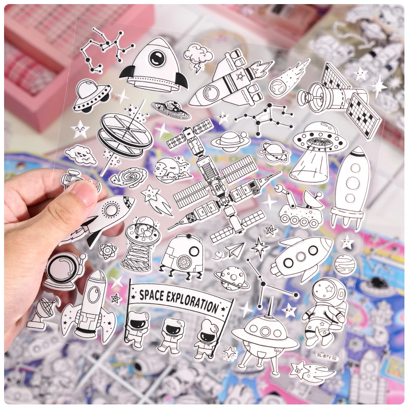 

1 set Random Trave Space 2 in 1 Cartoon 3D Noctilucent Stickers Scrapbooking DIY Journal Stationery Sticker School Supplies Gift