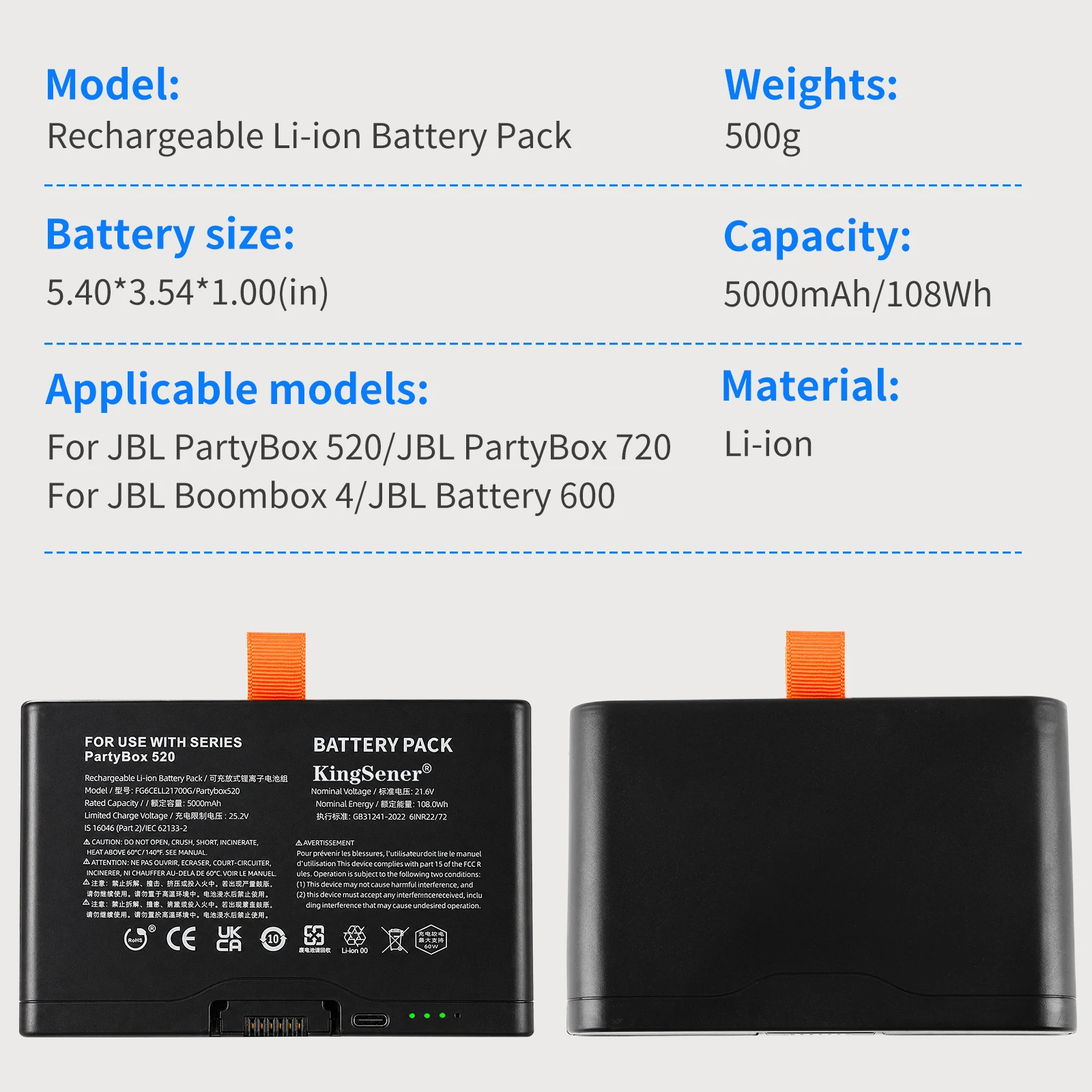 21,6 V 5000 mAh FG6CELL21700G Ersatzakku für JBL 600 Partybox520 Partybox720 Boombox4 Bluetooth-Lautsprecher – Detail 3