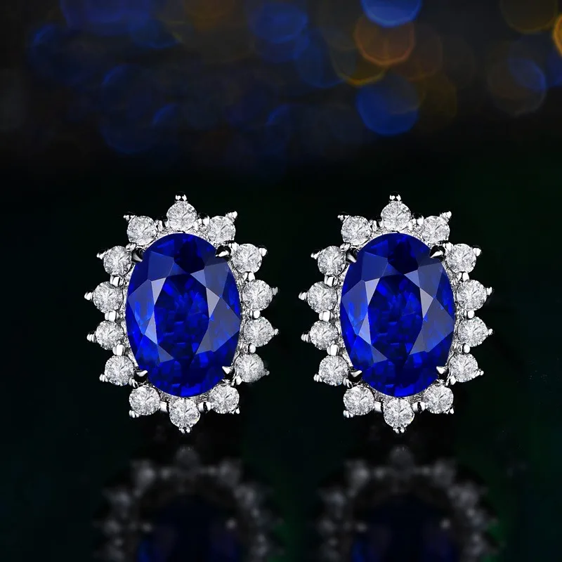 925 Sterling Silber Ohrringe mit Blauen Kristall-Zirkonia für Damen, Hochzeit, Verlobung, Edle Schmuckstücke, Luxuriöse Zirkonia Geschenk-Ohrstecker – Detail 6