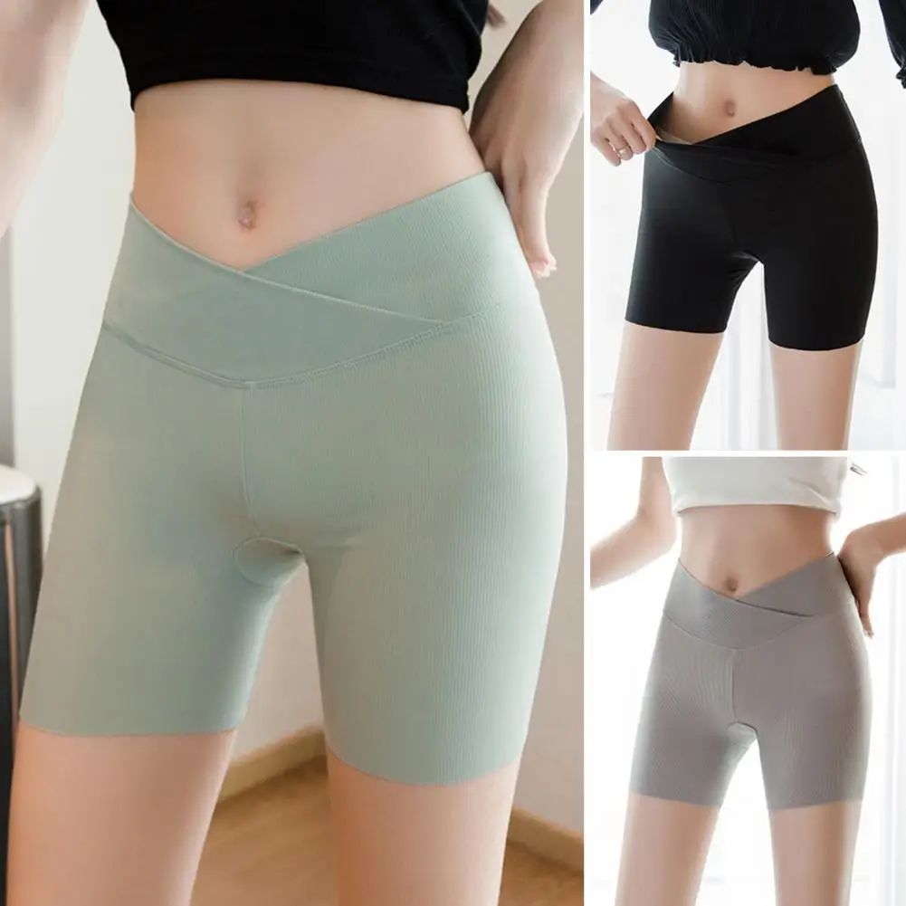 Figure-flattering Shorts Leg Shorts High Waist Ice Silk Safety Shorts for Women Trouser Leg Design for Slimmer Look Ultra-thin