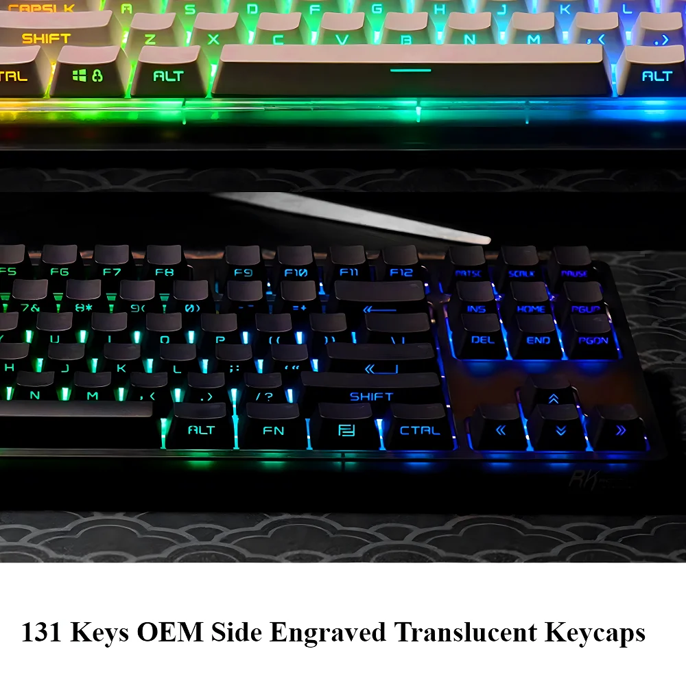 

131 Keys Side Engraved Translucent OEM Keycap Set PBT for MX Switch HI75 HI8 68 F99 104 64 Wooting Mechanical Keyboards