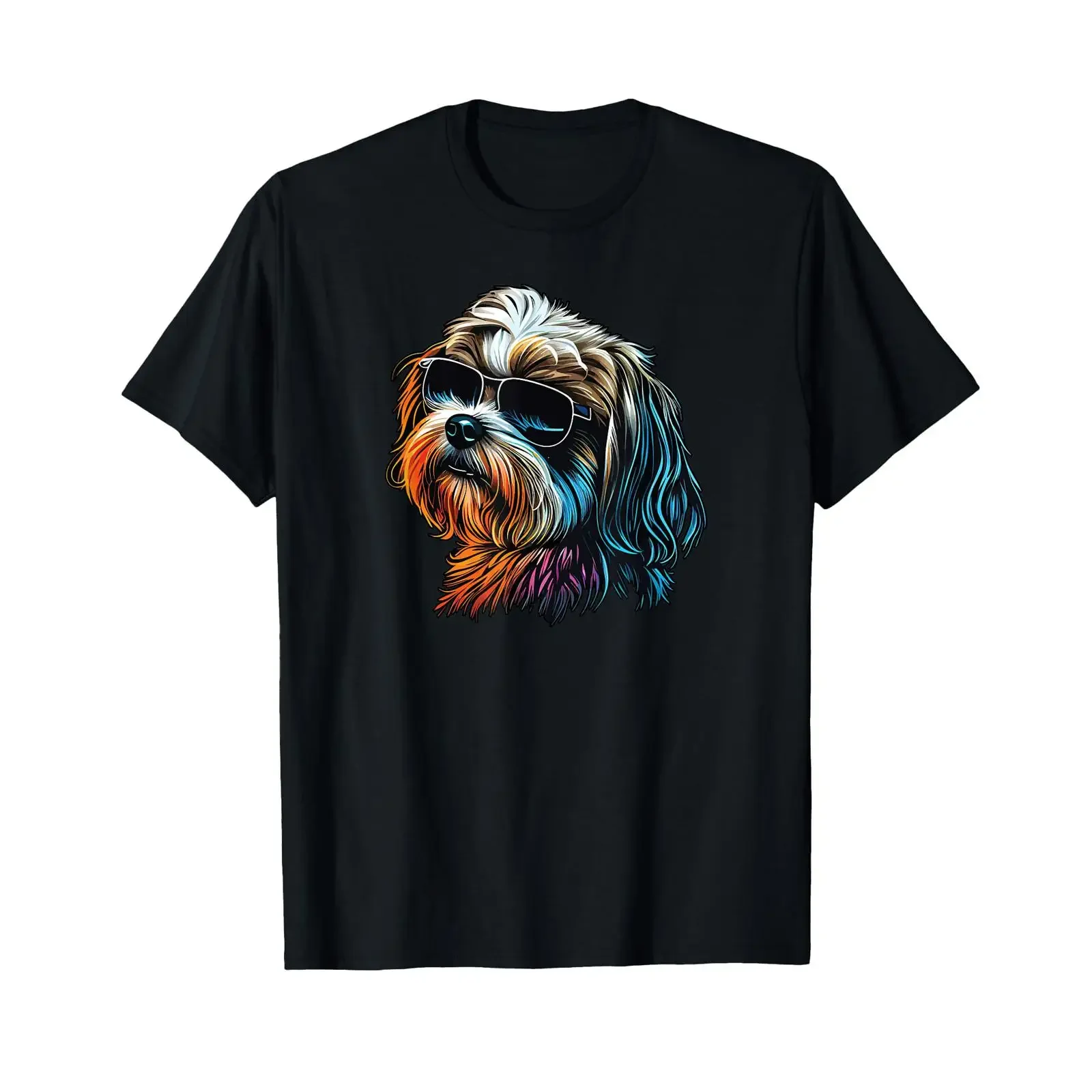 Gafas de sol Lhasa Apso con estampado de 'Dad Mom' y camiseta vintage lavada transpirable para hombre, estilo streetwear