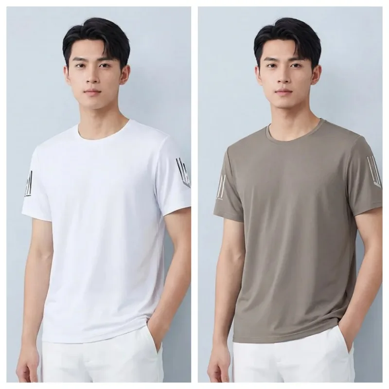 

Men's Outdoor Lightweight Breathable Casual Suit Summer New Sweat Absorbing Quick Drying Ice Silk Short Sleeved Shorts Set