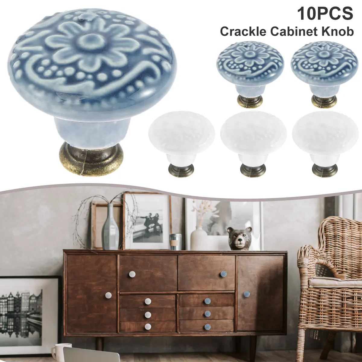 10 pçs puxadores de gaveta puxadores de armário redondo puxadores de porta de cerâmica do vintage para armário armário guarda-roupa cômoda móveis de cozinha
