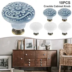 10 Pcs Drawer Pull Handles Round Cabinet Knobs Vintage Ceramic Door Knobs for Closet Cupboard Wardrobe Dresser Kitchen Furniture
