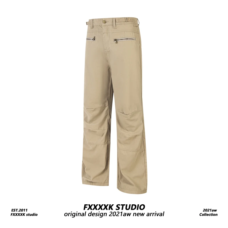 

Брюки рабочие прямого кроя FXK Original Design, свободные повседневные длинные брюки с молниями и застежками, с эффектом похудения, плиссированные, для создания молодежного образа