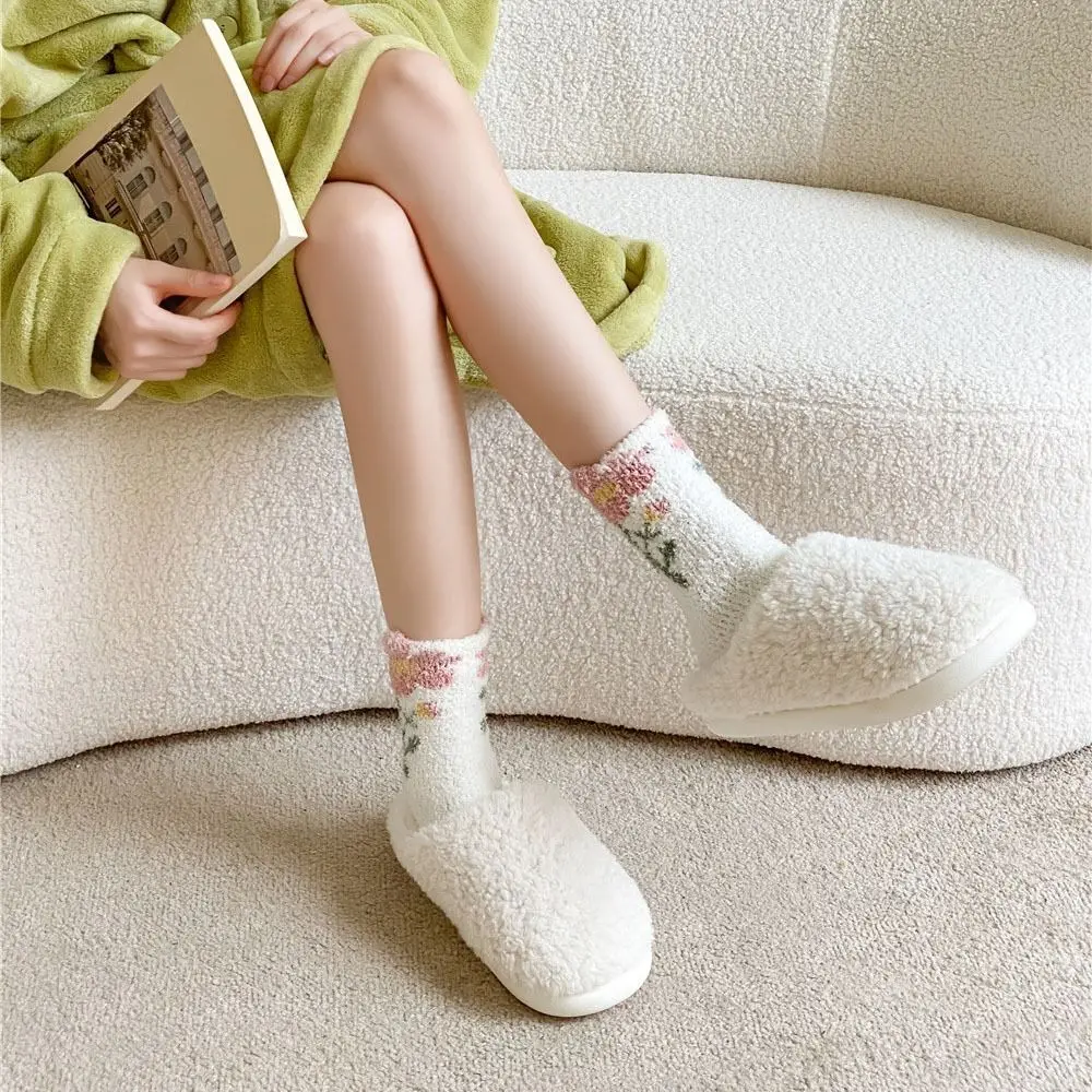 

6Pairs Comfortable Thickened Coral Fleece Socks Winter Flower Floor Socks Hosiery Sleeping Warm Socks Women For Female Men