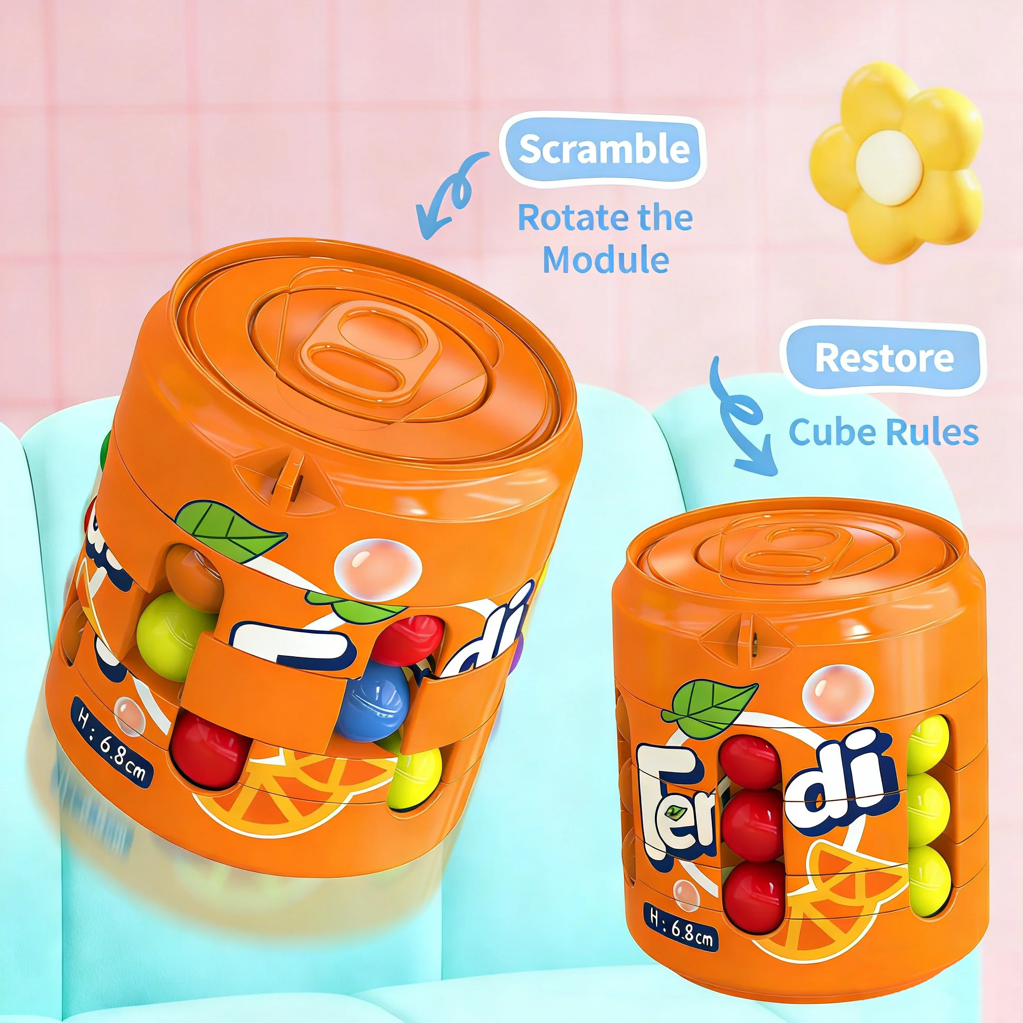 ストレス解消コーラ缶キューブフィジェットトイ - 子供用マジックビーン指先スピニングトップ、赤ちゃんの教育パズル玩具