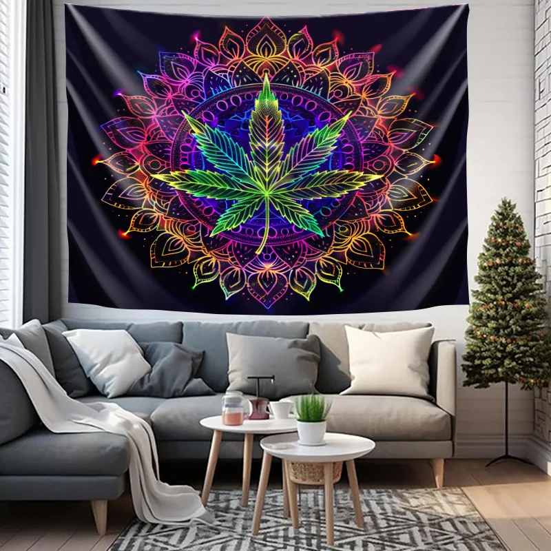 VIKAMA Dreamy Fluorescent Leaf Print Tapestry, For Living Room, Bedroom, Party, Birthday, And Romantic Wall Hangings Home Decor