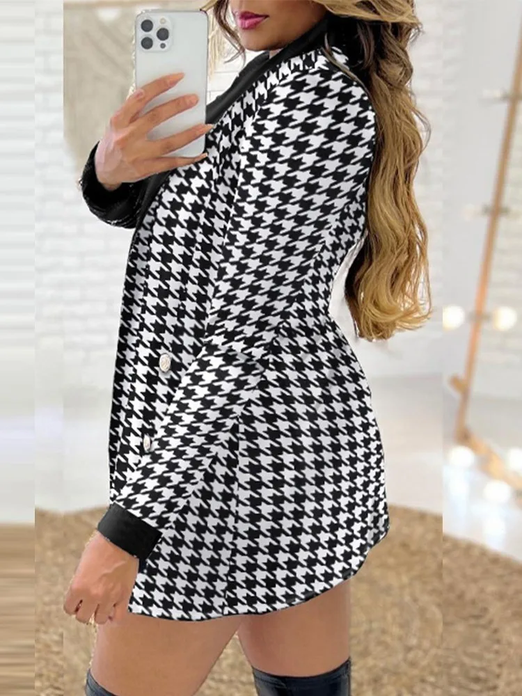 Sets Outifits 2023 New 3PCS Houndstooth Print Blazer Coat & Skirt Set With Crop Top Of Fashion Casual For Women Elegant Female