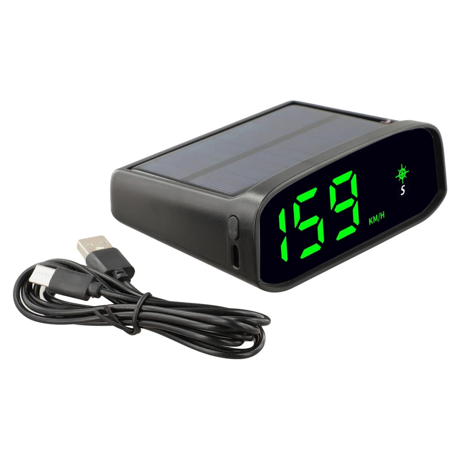Solar Powered Head Up Display /GPS Digital Speedometer Compass Light Sensing Auto On Off KM/H MP/H Switchable LED Screen For Car