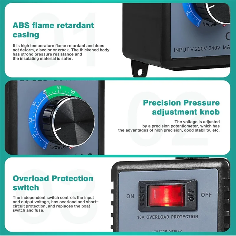 

AA63 HOT Electronic Voltage Regulator 220VAC Motor Speed Controller LED Temperature And Light Regulation,UK Plug