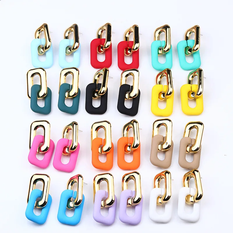 12Color Acrylic Dangle Drop Earrings for Women Exaggerated Retro Chain Type Candy Color Long Earring Party Piercing Jewelry Stud