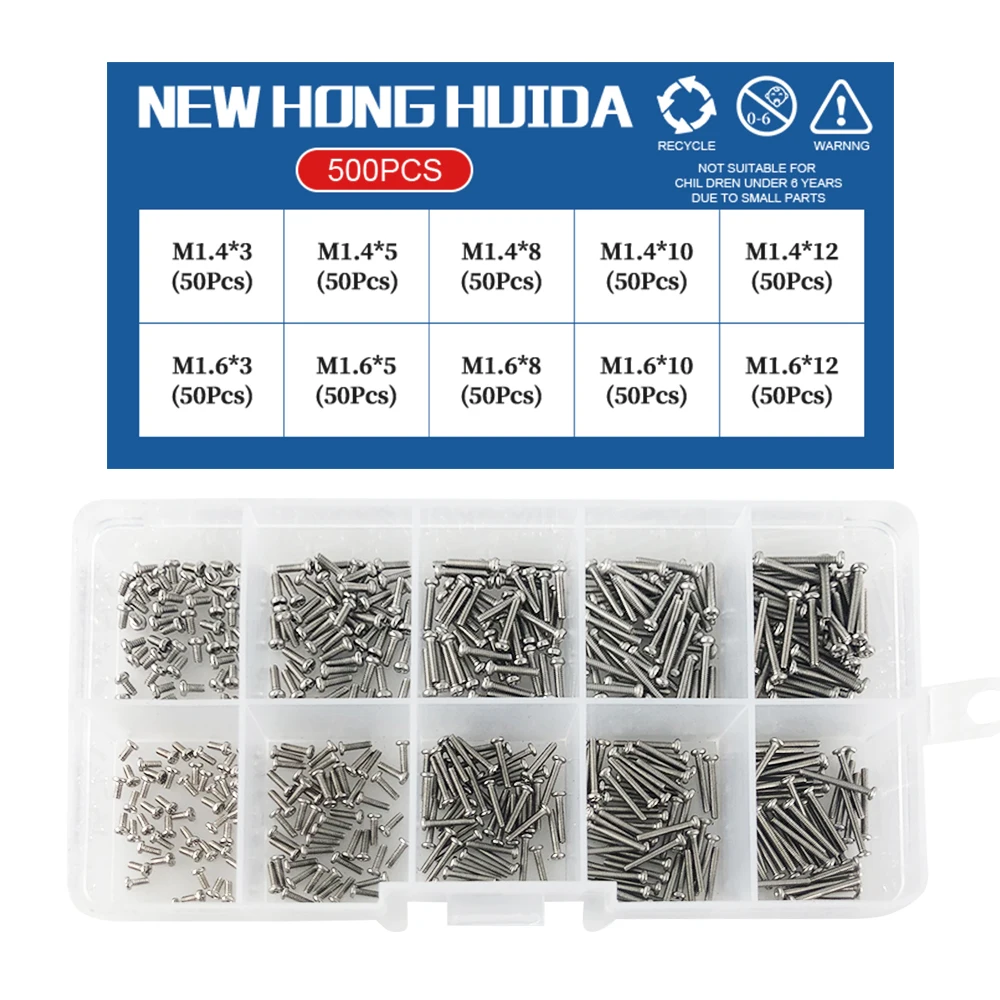 M1 M1.2 M1.4 M1.6 M2.5 M3 304 Stainless Steel Watch Eyeglasses Screws Small Screw Set Metric Thread Phillips Bolt Assortment Kit