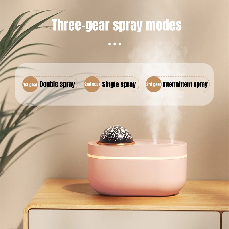 สีสันโรแมนติกโคมไฟ Air Humidifier USB ชาร์จ Dual หัวฉีด Ultrasonic Cool น้ำมันหอมระเหยน้ำ Essential น้ำมัน Diffu