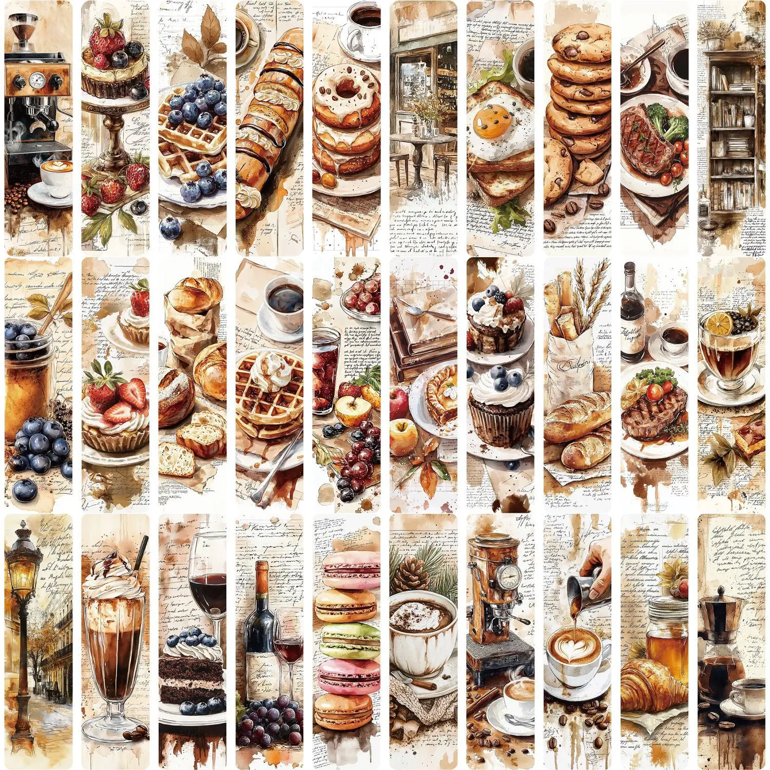 Ensemble de 30 pièces de marque-pages sur le thème du thé de l'après-midi, café, Dessert, gâteau, Pages de lecture décoratives, papeterie pour étudiants, marques de livres