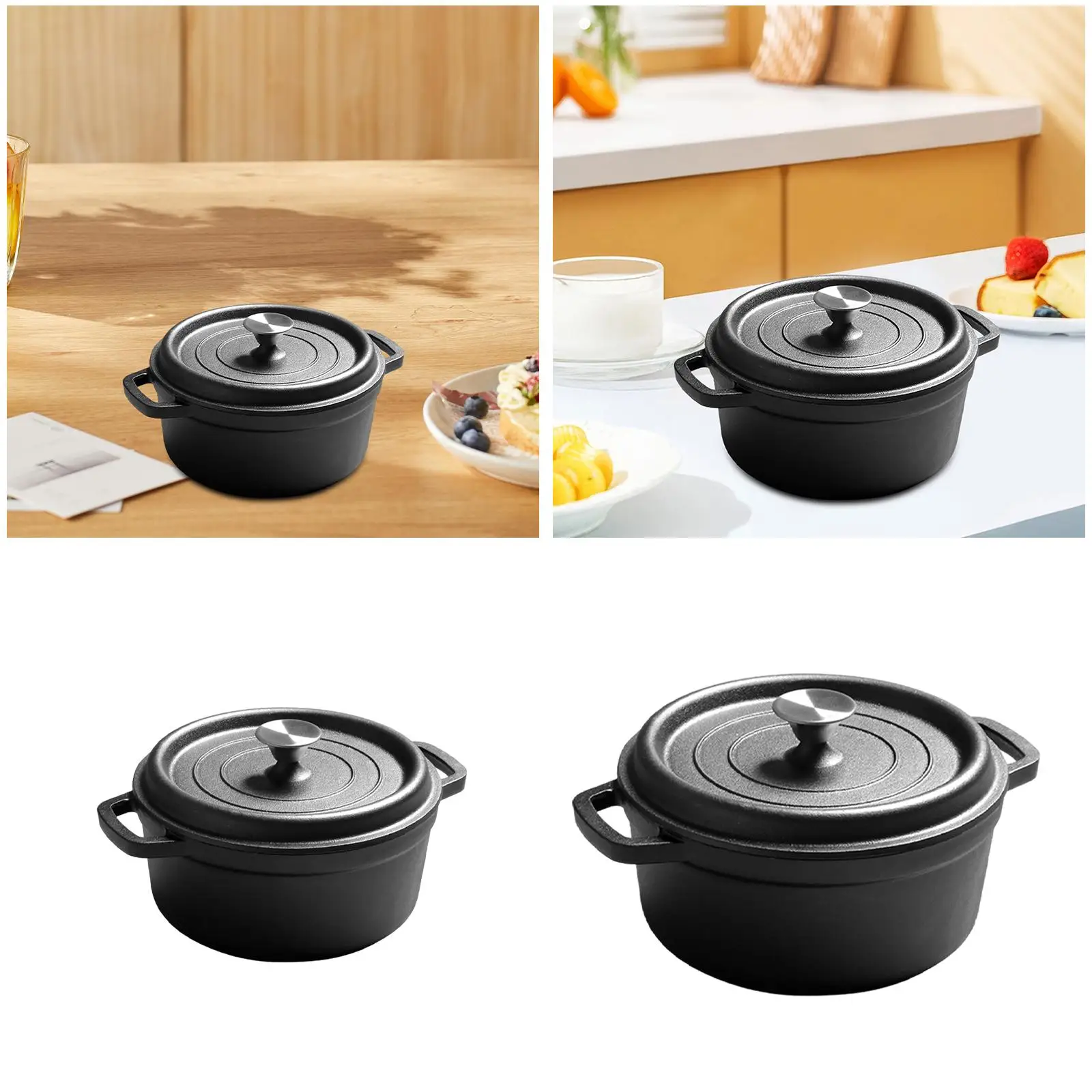 Cast Iron Dutch Oven Pot Easy Clean Cookware Cooking Pot Multipurpose Sturdy Double Ear for Camping Bread Baking Kitchen Frying