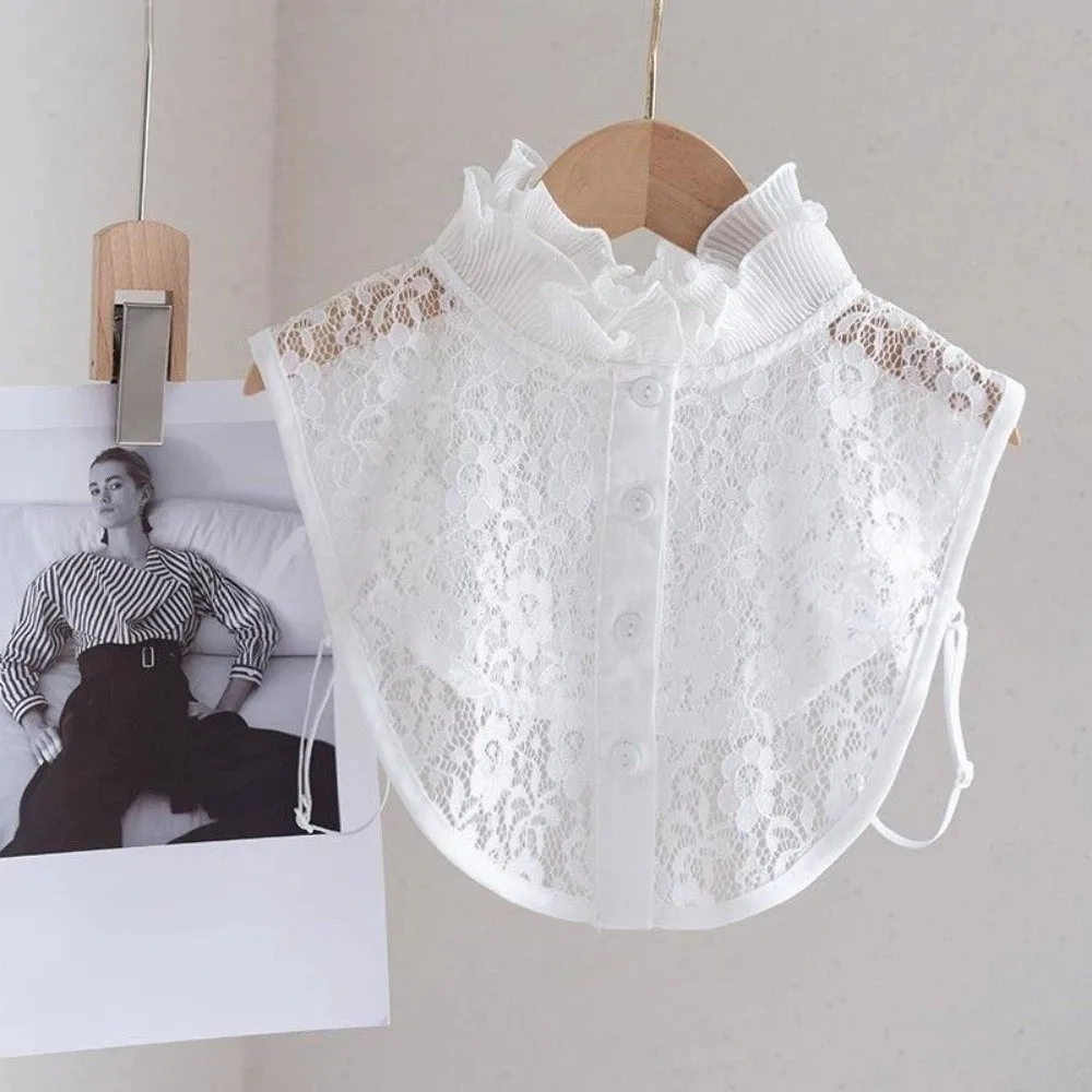 

Elegant Detachable Fake Collar Easy To Match Hollow Flower Lace Lapel Half Shirt White Black Victorian Collar