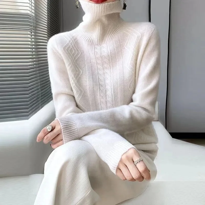 

100% Merino Wool Cashmere Sweater Women Knitted Sweater Turtleneck Long Sleeve Pullovers Autumn Winter Clothing Warm Jumper Tops