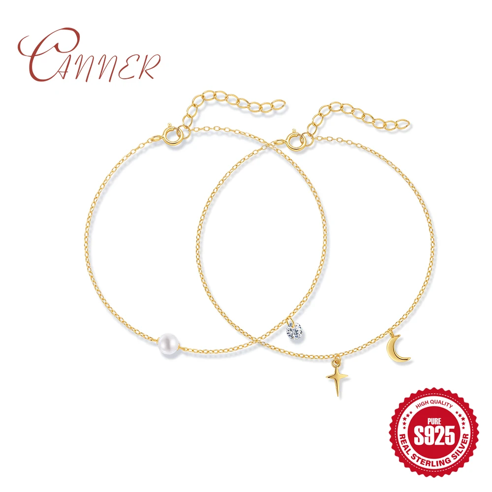 

Браслет-цепочка CANNER из стерлингового серебра 925 пробы с жемчугом и цирконием для женщин, украшение для вечеринок, подарок, браслеты, браслеты-цепочки