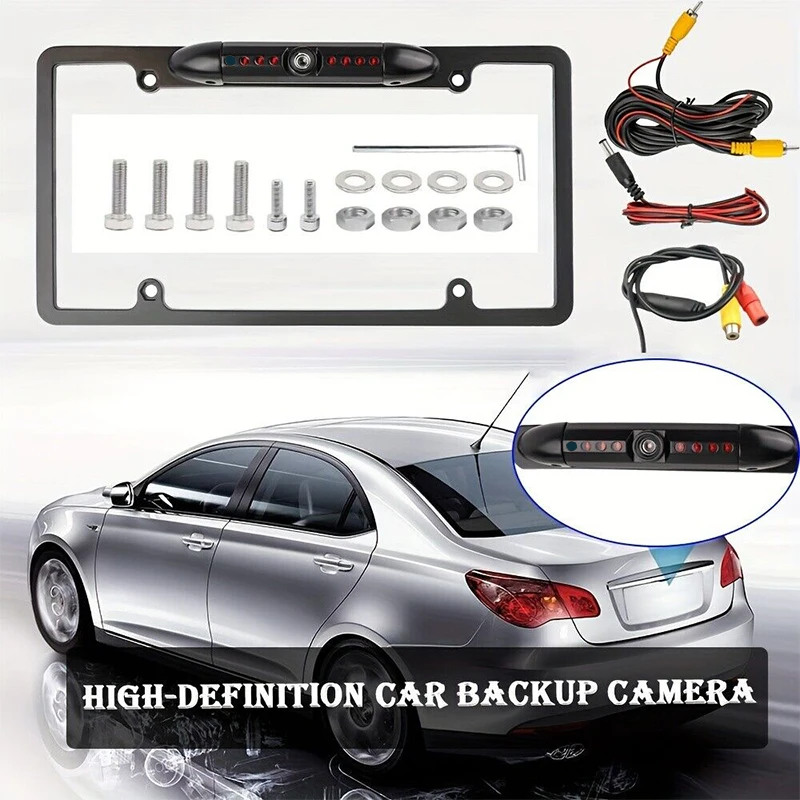 US license plate Universal Wide Angle US License Plate Metal Car Rear View Backup Parking Camera 8LED Night Vision For US