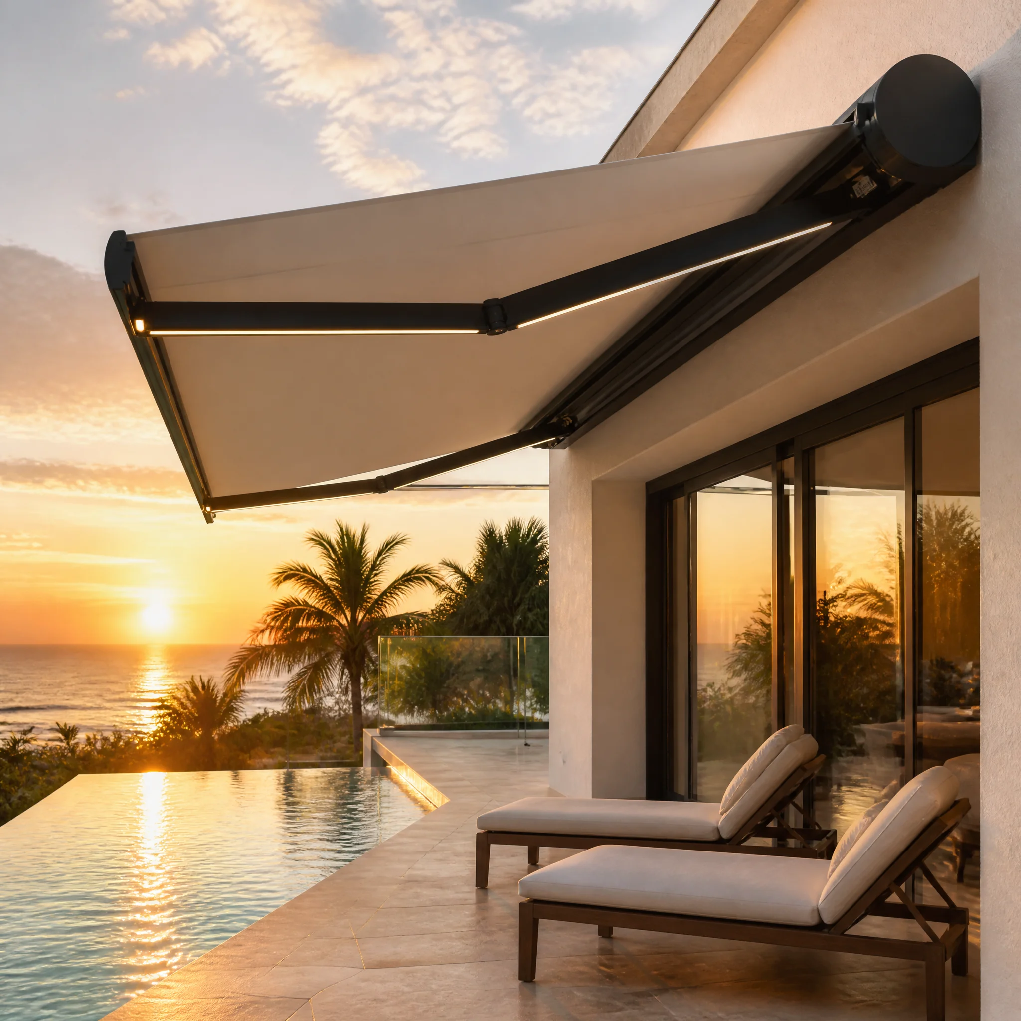 Fashionable Villa Outdoor Wall Mounted Sunshade High End Electric Aluminum Frame Acrylic Material Awning All Weather Canopy