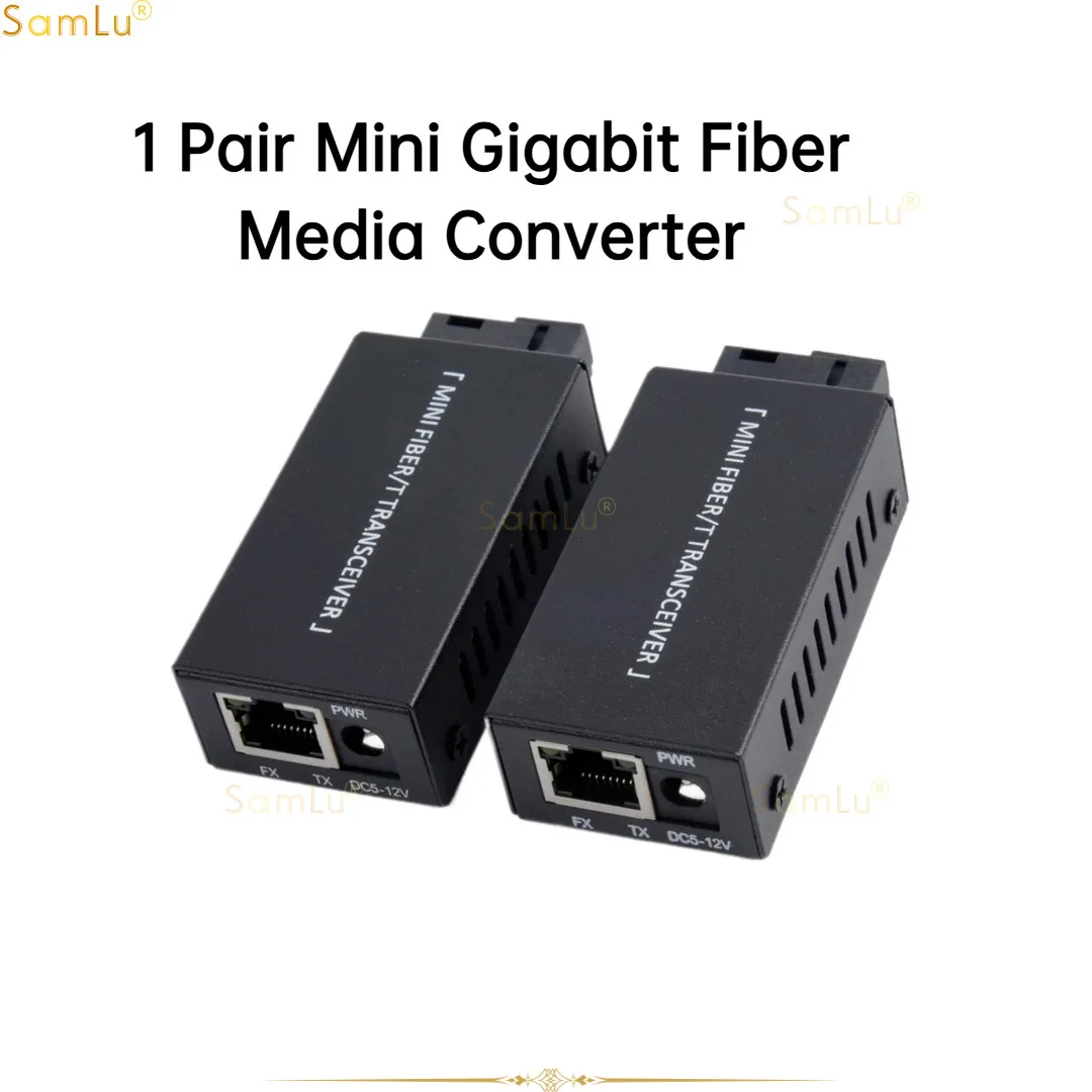 

1 Pair Mini Gigabit Fiber Media Converter 100/1000Mbps Fiber Transceiver SC to RJ45 Ethernet Switch 20Km with Power Adapter