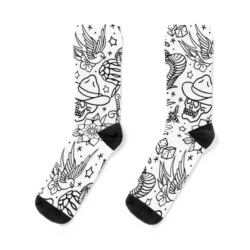 

American Traditional Tattoo Flash Print Variant Socks retro luxe summer moving stockings Socks Women Men's