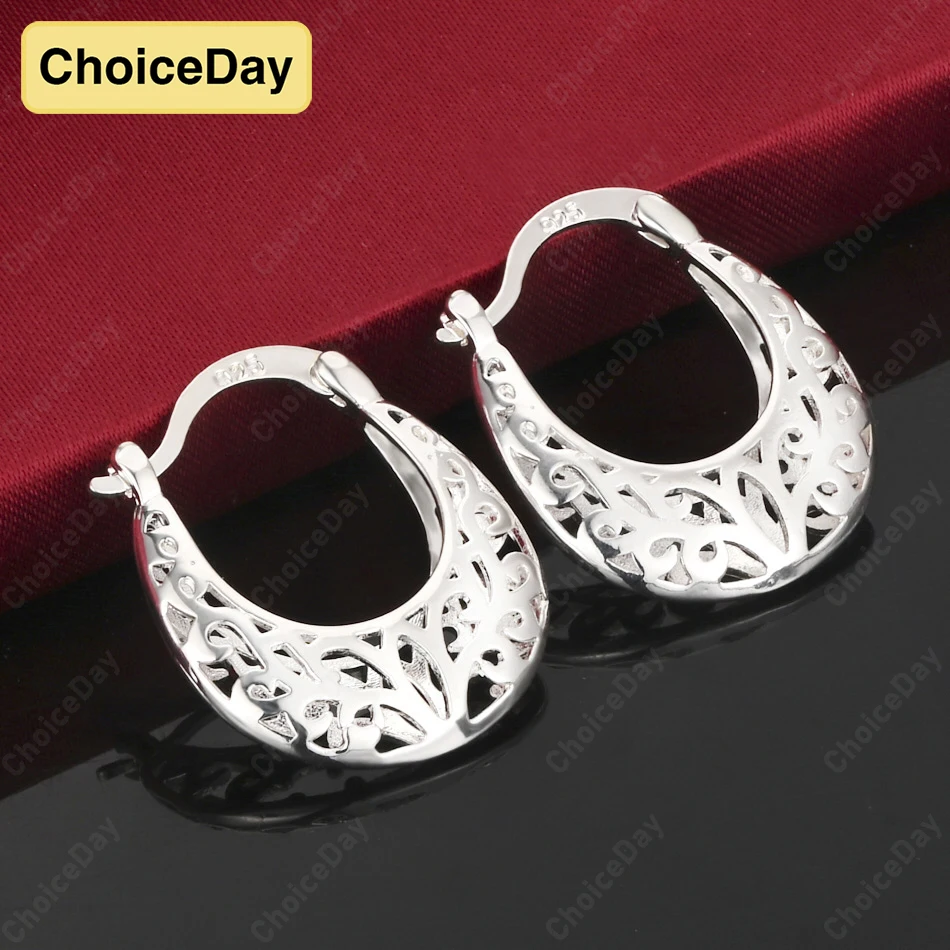 

ChoiceDay 925 Sterling Silver 20mm Hollow Pattern Earrings Women Accessories Temperament Party Charm Jewelry
