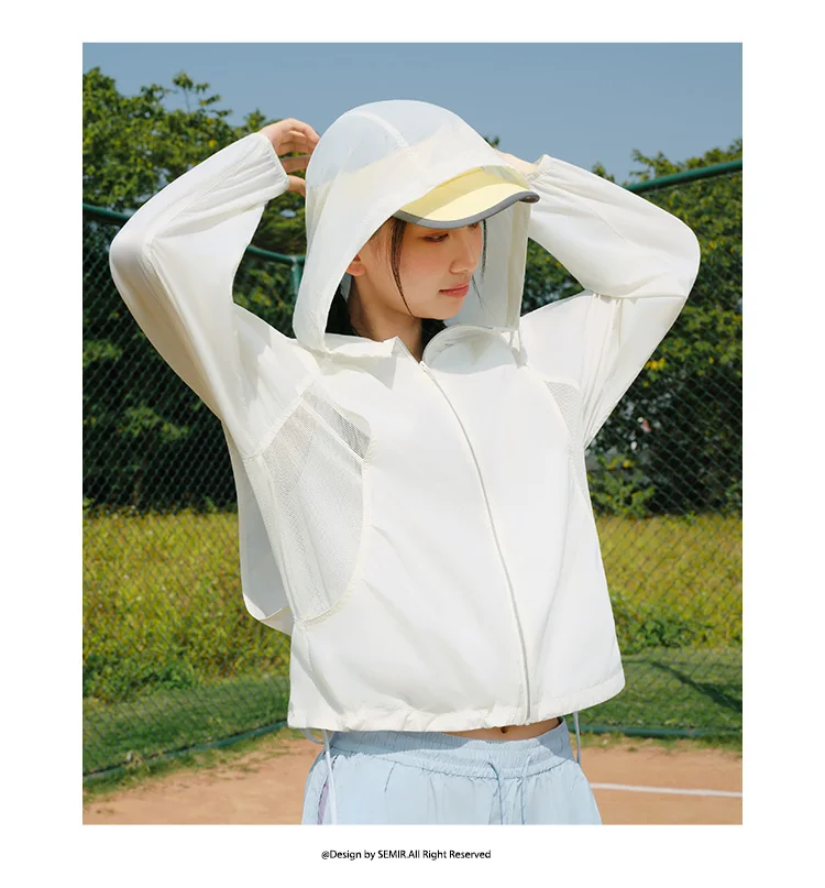 Semir Womens UV Jacket 2026 Cool Feeling Mesh Spliced Loose Hooded Drawstring Casual Outdoor Soft Comfortable