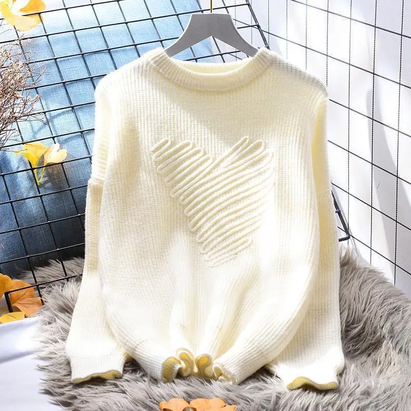 Round Neck Screw Thread Autumn Winter Solid Color Pullover Sweater Knitted Long Sleeve Women\'s Clothing Screw Thread Tops