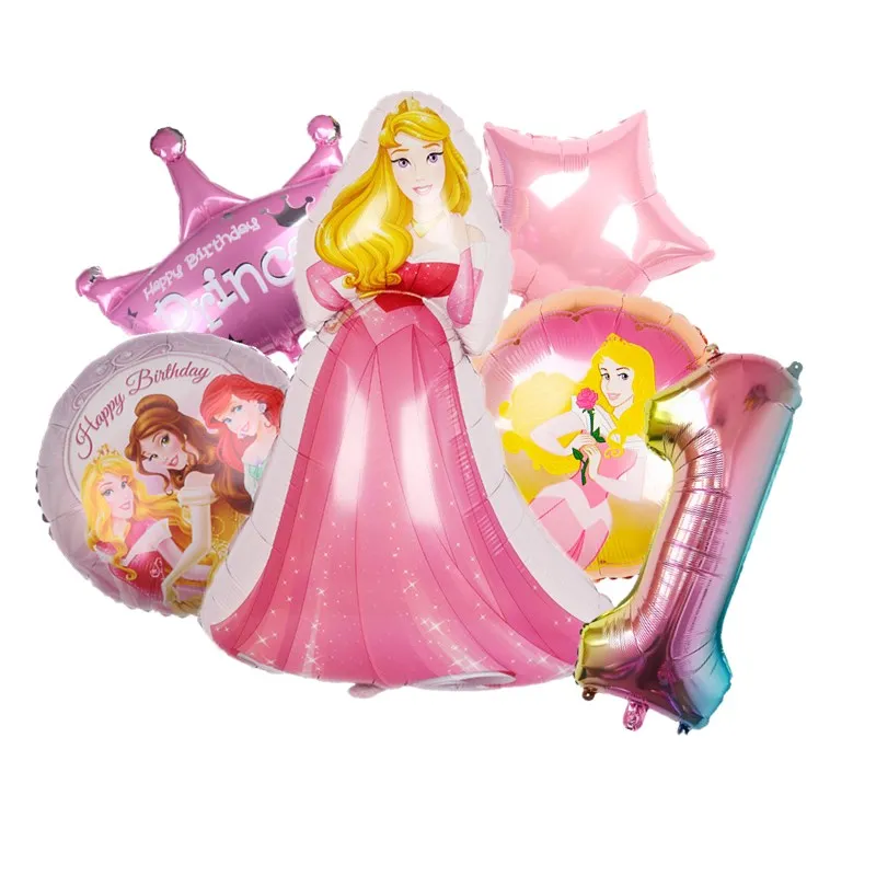 Disney Princess Aurora Sleeping Beauty Ariel Belle Foil Balloons Birthday Party Baby Shower Pink Crown Star Aluminum Foil Ballon