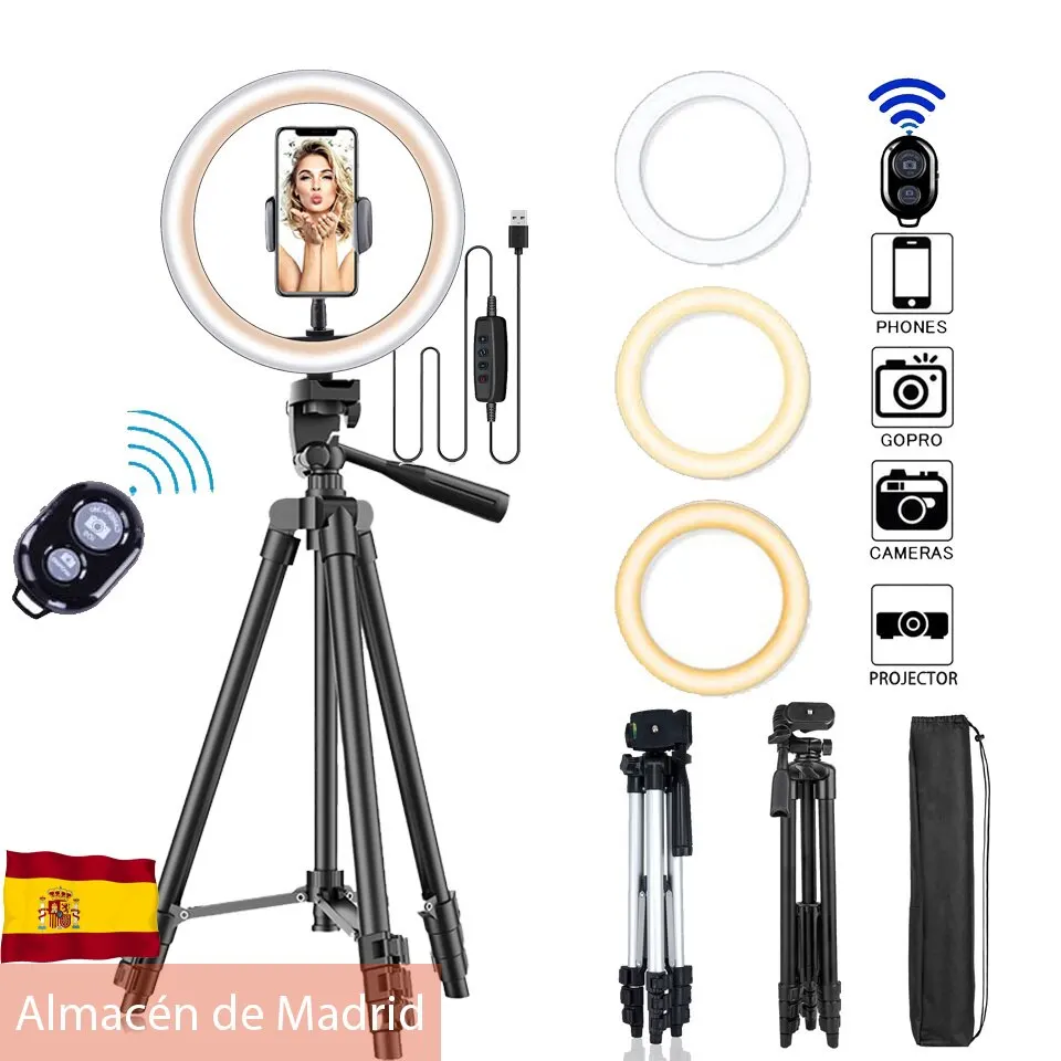 Anillo de luz Led para fotografía de 26cm, anillo de luz para Selfie, lámpara de Control remoto para teléfono, iluminación de fotografía con trípode, soporte para vídeo de Youtube