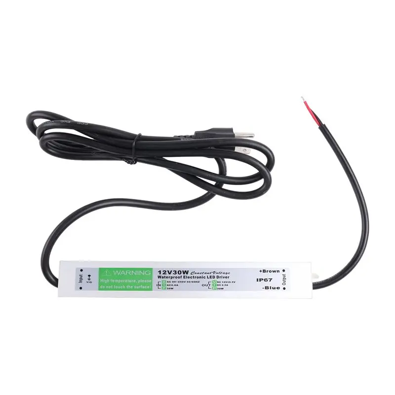 L68A 12 Volt Low Voltage LED Driver 12V Power Supply 30W, 90-250V AC To 12V DC 2.5A Converter, IP67 Waterproof Transformer US Pl
