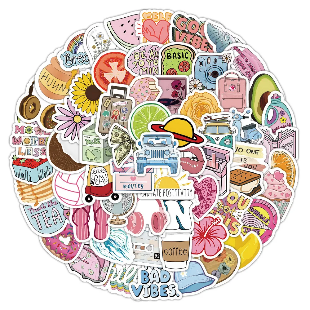 

100PCS Cute Cartoon Summer Freshness Graffiti Stickers for Bicycle Hand Account Pencil Case Decals