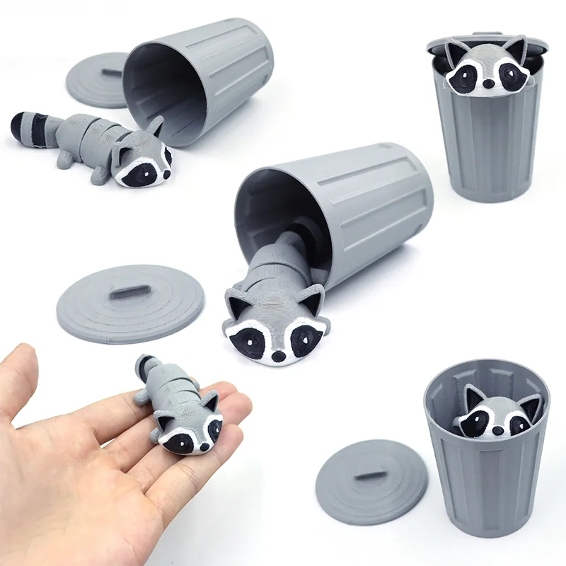 Cute 3d Printed Movable Racoon Articulating Fidget Racoon With Rubbish Can Naughty Panda Toy Relaxing Emotion Fidget Toy Gifts