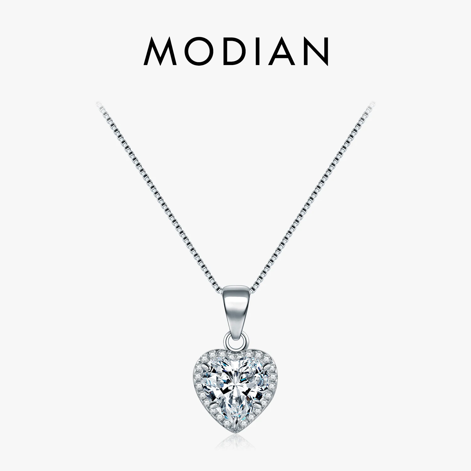 

Modian 2020 New Design 925 Sterling Silver Heart pendant Fashion Heart Clear Zirconia Classic Wedding Chain Jewelry For Women