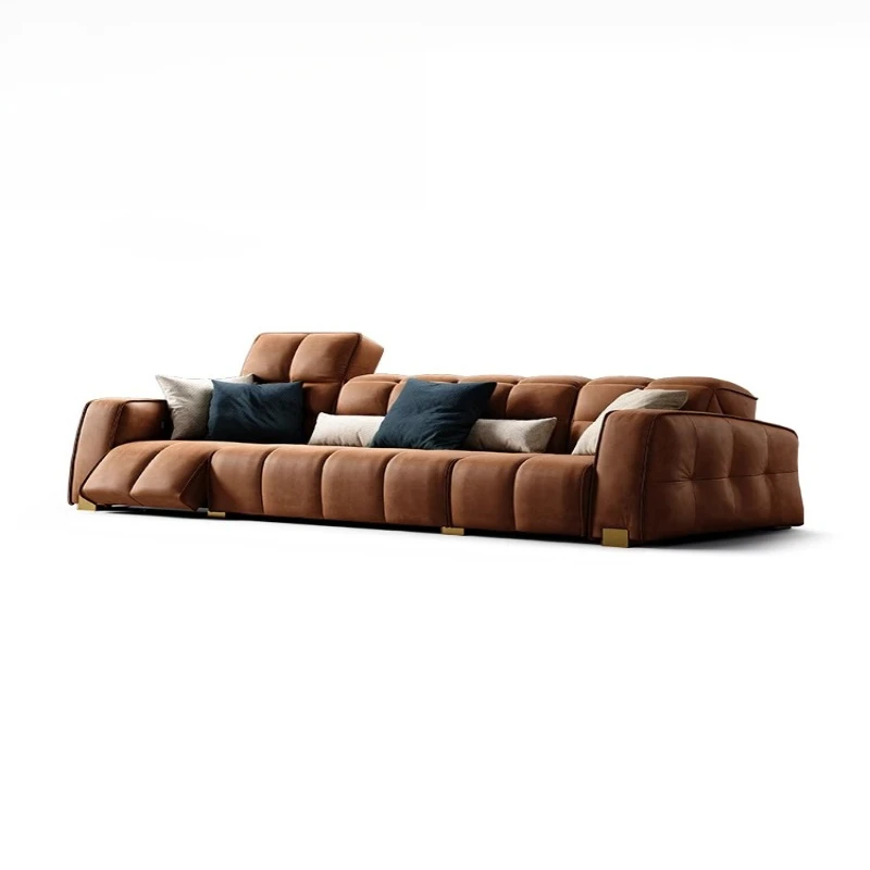 Villa living room electric sofa combination light luxury leather sofa