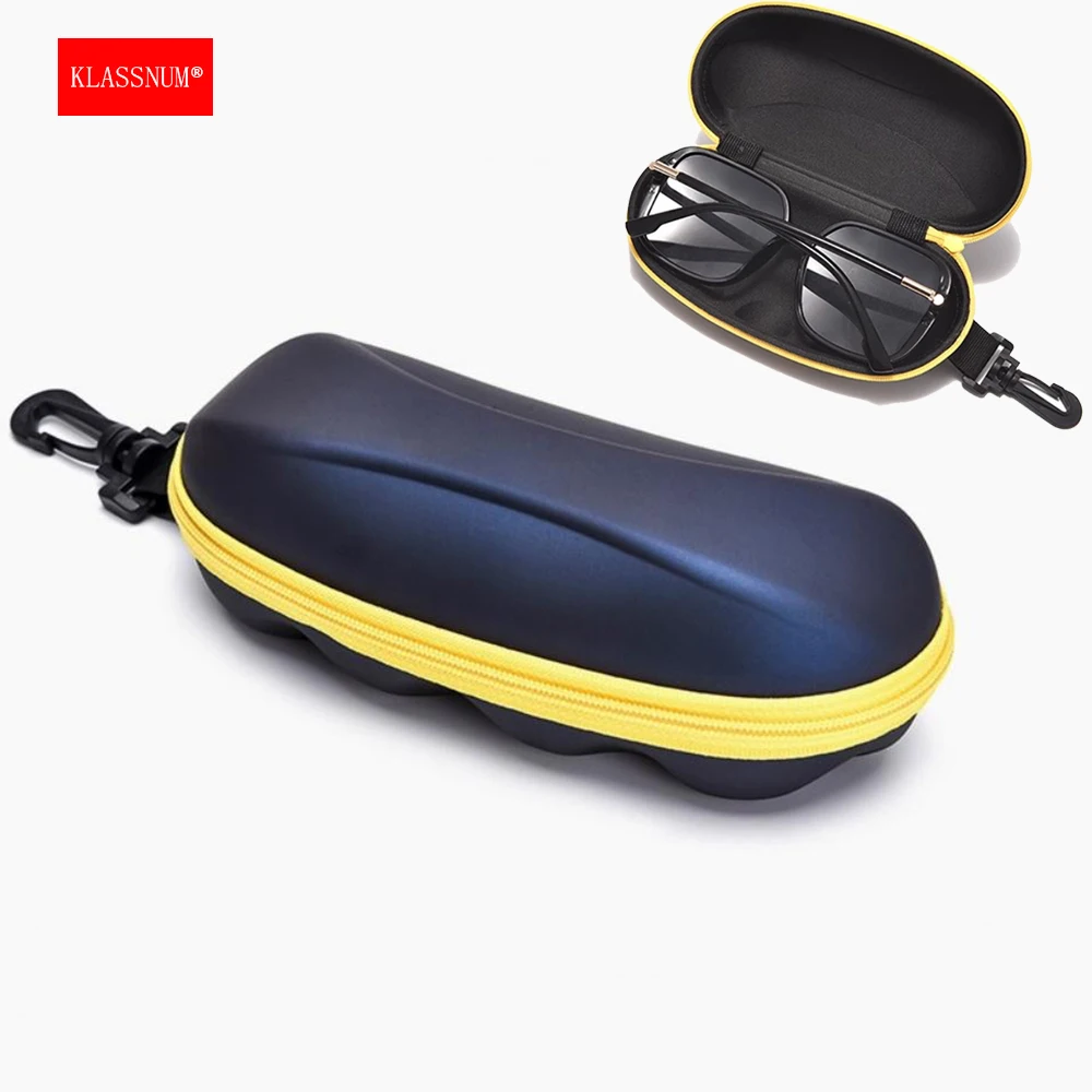 KLASSNUM Hard Glasses Case Man Sports Rigid Sunglasses Cover Portable Travel Eyeglasses Cases with Plastic Hook for Men Women
